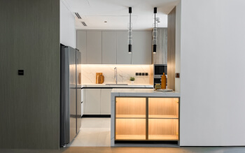 Illuminated Peninsula Kitchen